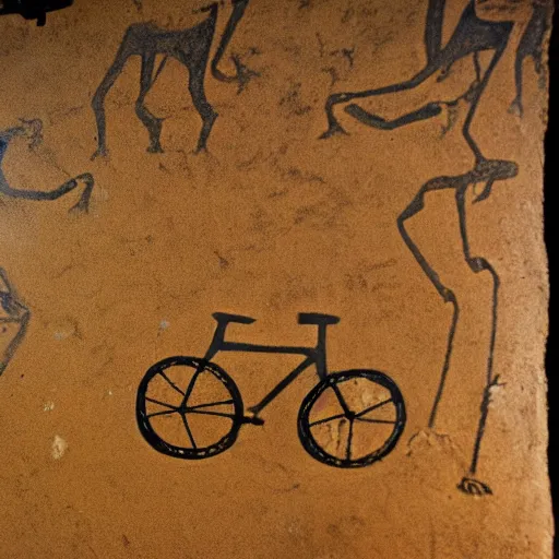 Prompt: a cave painting of a bicycle