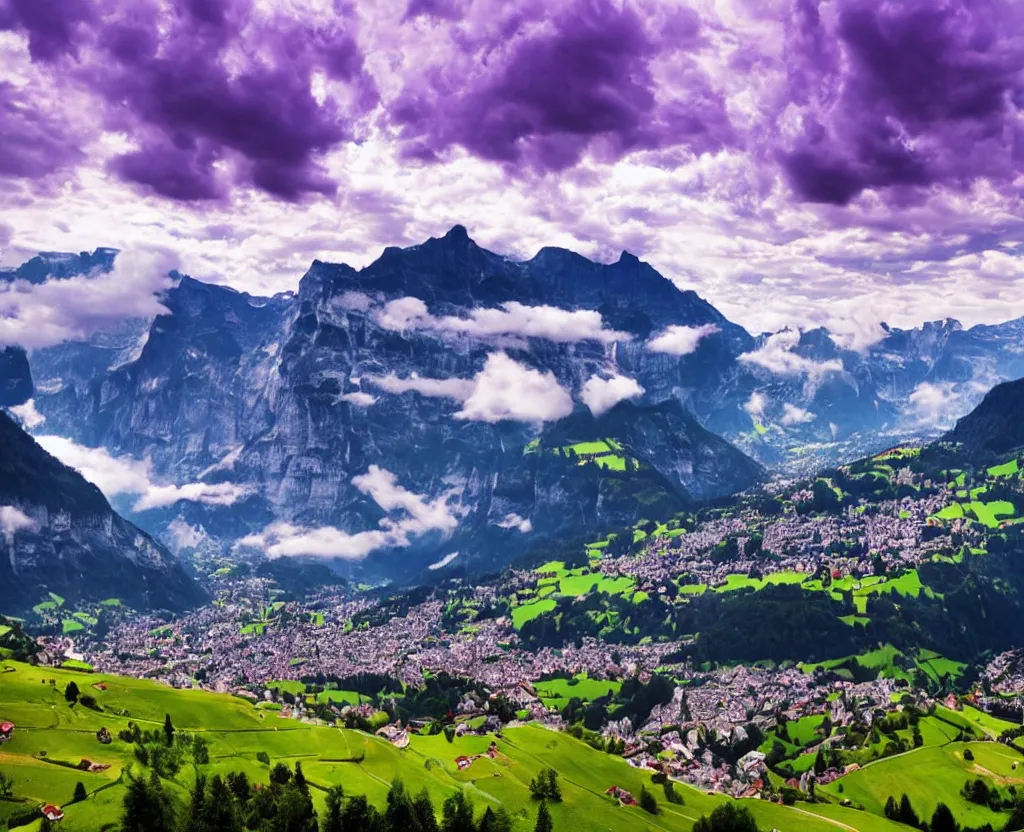 Image similar to Beautiful Switzerland with Purple Clouds