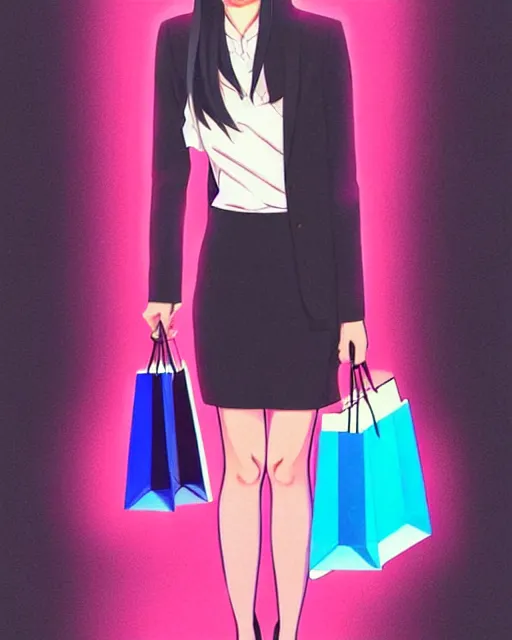 Prompt: cute girl wearing high heel with shopping bags, neon street. | very very anime!!!, fine - face, audrey plaza, realistic shaded perfect face, fine details. anime. very strong realistic shaded lighting poster by ilya kuvshinov katsuhiro otomo ghost, magali villeneuve, artgerm, jeremy lipkin and michael garmash and rob rey