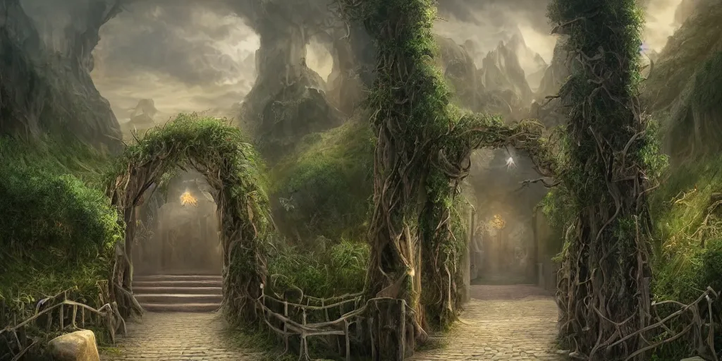 Image similar to beautiful matte painting of entrance to maze