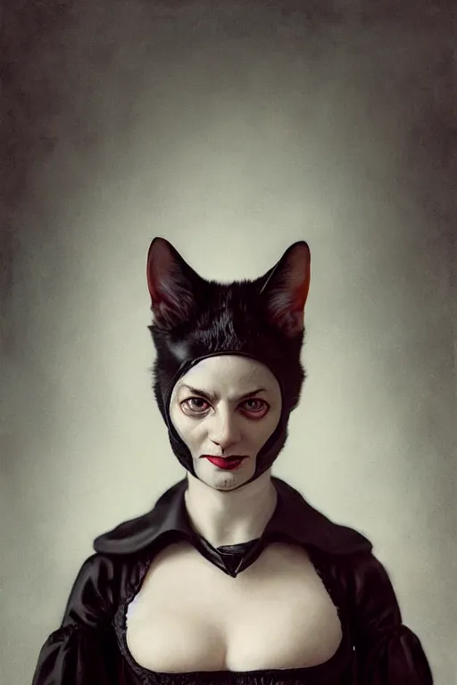 Prompt: wet plate photograph portrait of an anthropomorphic cat - woman, dressed in a victorian - era clothing, dramatic lighting, highly detailed, digital painting, artstation, concept art, smooth, sharp focus, illustration, art by wlop, mars ravelo and greg rutkowski