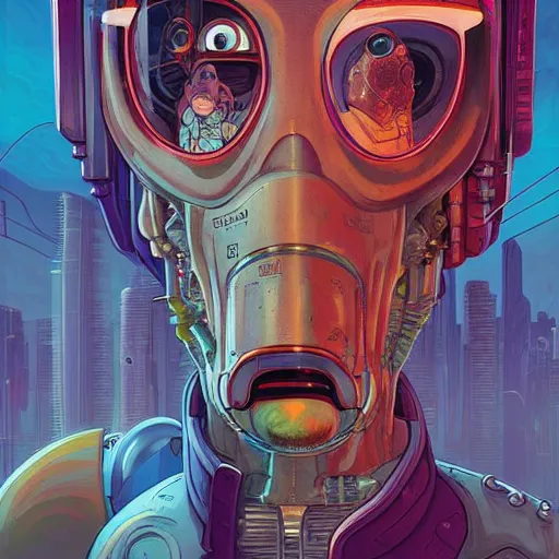 Image similar to akah 0 c 0 k futurama cyberpunk portrait by gaston bussierre and charles vess and james jean and erik jones and rhads, inspired by rick and morty, huge scale, beautiful fine face features, intricate high details, sharp, ultradetailed