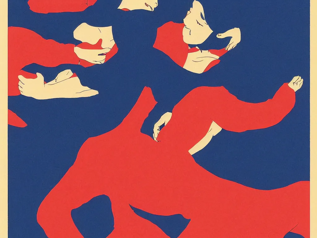 Image similar to A beautiful girl is pregnant with twins. One has mutant blood., flat design, screen print by Kawase Hasui, jeffrey smith and Yves Klein