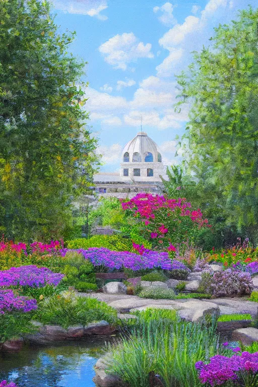 Image similar to mcgovern centennial gardens, oil on canvas, intricate, landscape, 8 k highly professionally detailed, hdr, cgsociety