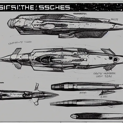 Image similar to sketches of fighting spaceship, full page, technical, detailed