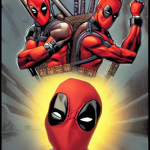 Image similar to comic book cover the deadpool twins in matrix town starring deadpool and the other guy from that show about deadpool by the artist jim lee