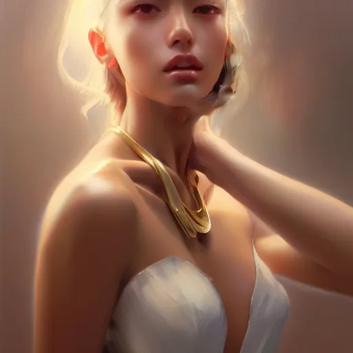 Prompt: expressive oil painting, of alluring european girl, seductive look, smooth glowing skin, glistening body, love, adoration, glamour shot, by yoshitaka amano, by greg rutkowski, by jeremyg lipkinng, by artgerm, digital art, octane render, white dress