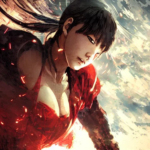 Image similar to Young Nakamura Aya as a superhero, dramatic scene, manga panel, 8k, art by Akihiko Yoshida and Greg Rutkowski