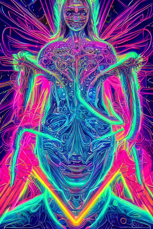 Prompt: a detailed digital neon illustration of the burningman effigy in the style of Alex Grey, lisa frank, beeple, dan mumford. maya render, trending on artstation, greg rutkowski very coherent symmetrical artwork, psychedelic, fantasy, 8k, 3d render, intricate, symmetry, cinematic, hyper realism, high detail, 8k, iridescent accents