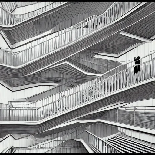 Image similar to a flood of slime in a bright white hallway with many doors and many stairs, Mc Escher architecture, epic composition, by Makoto Shinkai