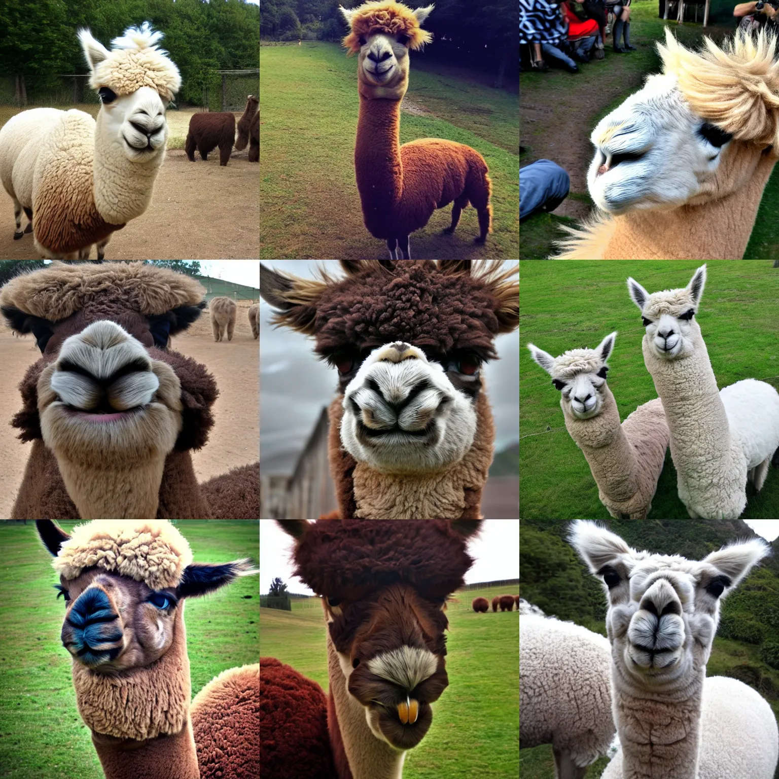Prompt: <photograph quality=very-high type=candid>Alpaca making an extreme trollface - manipulated by DALLE</photograph>