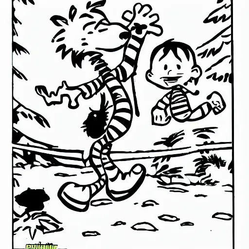 Prompt: calvin and hobbes coloring page