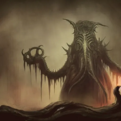 Image similar to C'thulhu eating the souls of the damned, concept art, dark mood, teror, cinematographic