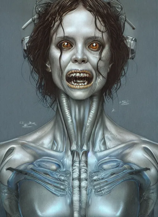 Image similar to a hyper detailed upper body portrait of ellen ripley xenomorph, by tom bagshaw, by zdzisław beksinski, trending on artstation