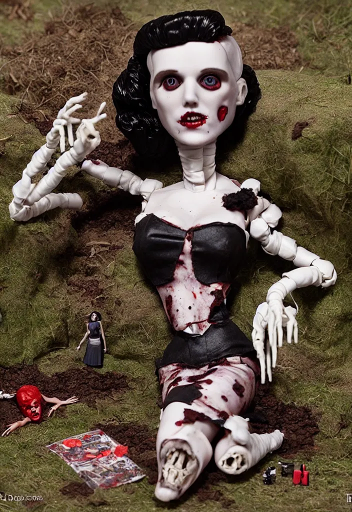 Image similar to the remains of elizabeth short, action figure playset, now with a removable torso, black dahlia doll, made of plastic, vintage 1 9 8 0's toy, realistic, hyperrealistic, unreal engine 5,