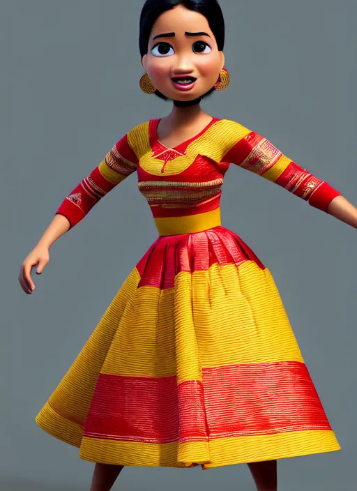 Prompt: disney pixar visual of a sassy woman wearing assamese mekhela bihu gamosa party wear modern costume ; official media ; highly detailed cute face by wlop ; 3 6 0 rotation reference ; octane render, unreal engine 5, trending on artstation, 8 k high resolution, global illumination ray tracing ; symmetrical, cinematic, high coherence, hdr fabric textures