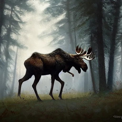 Prompt: moose walking on two legs by greg rutkowski