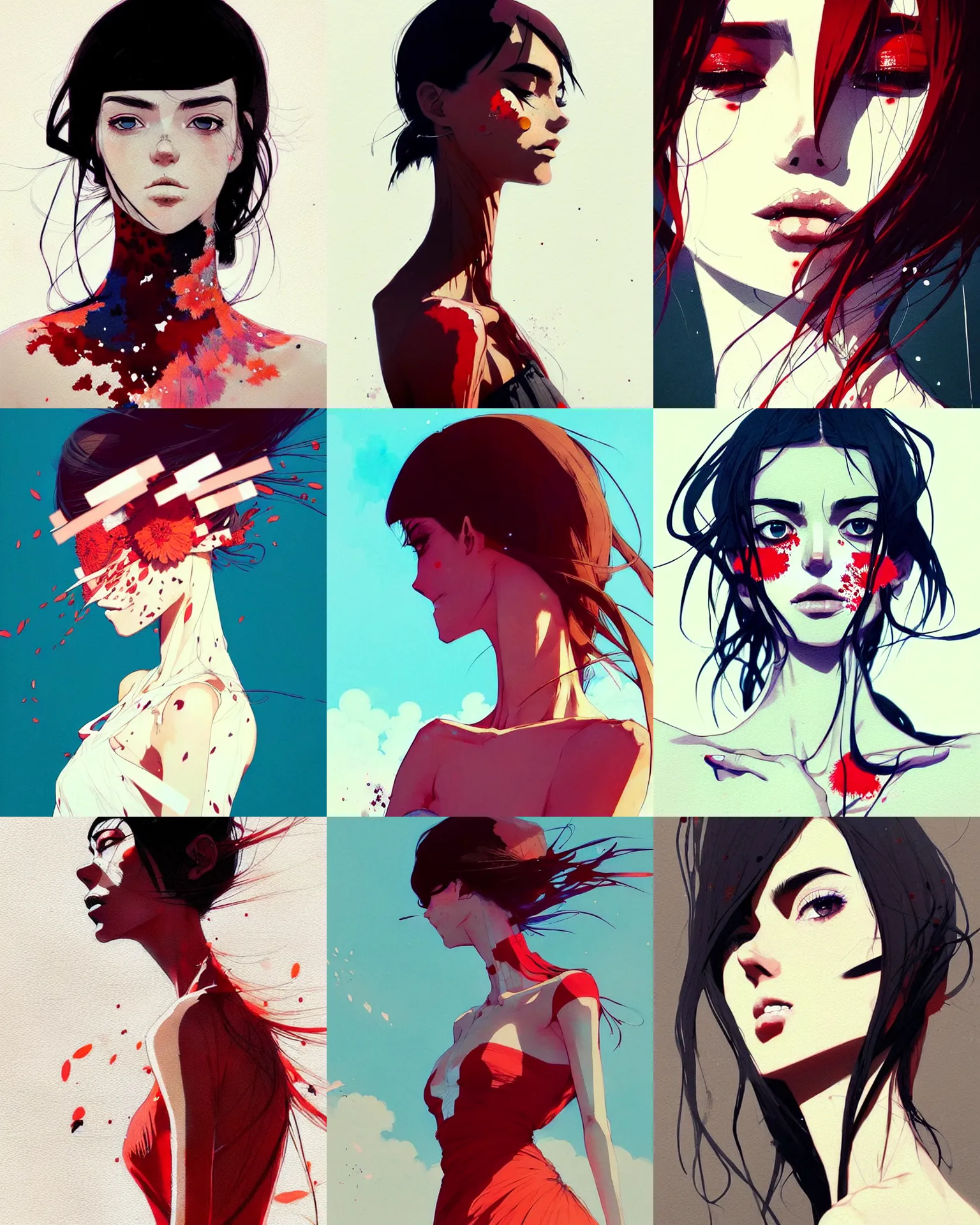 Prompt: close up, captivating, memorable, a ultradetailed beautiful photo of a unique woman wearing a cotton dress standing too too too close, staring at you, by conrad roset, greg rutkowski and makoto shinkai trending on artstation