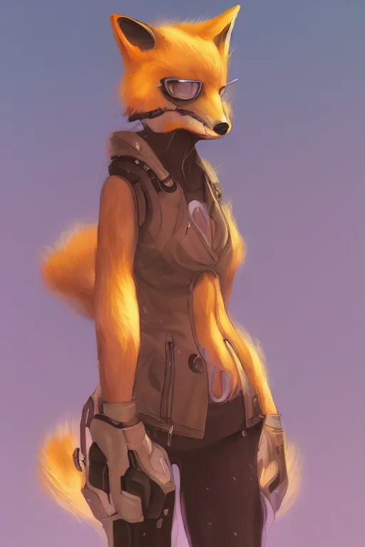 Image similar to a fox fursona, trending on artstation, by kawacy, furry art, digital art, cyberpunk, high quality, backlighting