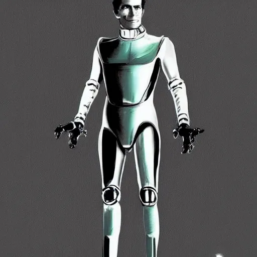Prompt: Patrick Bateman Wearing a Mecha Nanomachine Pilot Suit, Concept art, trending on cgsociety