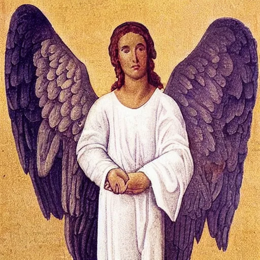 Image similar to a photo of an angel who has six wings : with two to cover his face, and with two to cover his feet, and with two he flew.