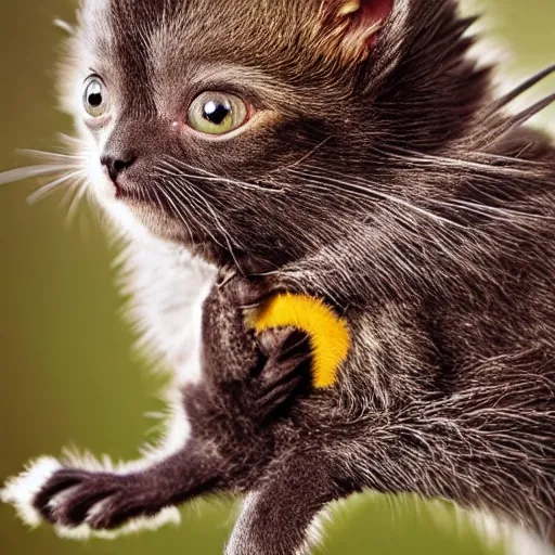 Image similar to bat kitten hybrid, bold natural colors, national geographic photography, masterpiece, full shot