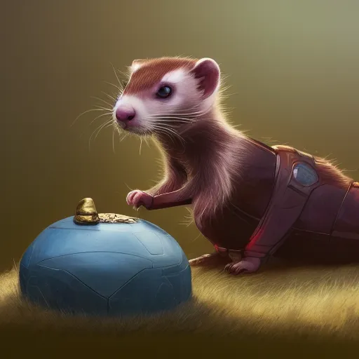 Prompt: A ferret is cuddling one of the time stone from Avengers, hyperdetailed, artstation, cgsociety, 8k