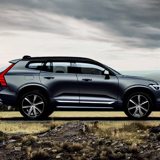 Prompt: Volvo car mountain location advertisment Photography by This is Made