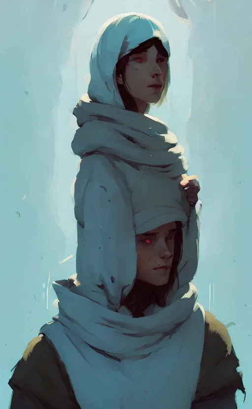 Image similar to female slavic healer by atey ghailan, by greg rutkowski, by simon stalenhag, by greg tocchini, by james gilleard, by joe fenton, by kaethe butcher dynamic lighting, gradient light blue, brown, blonde cream and white color scheme, grunge aesthetic