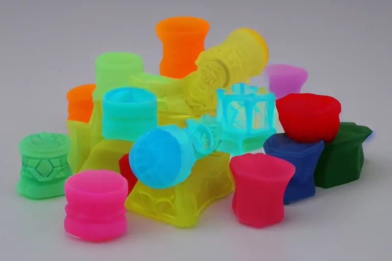 Prompt: translucent silicone rubber toy on display