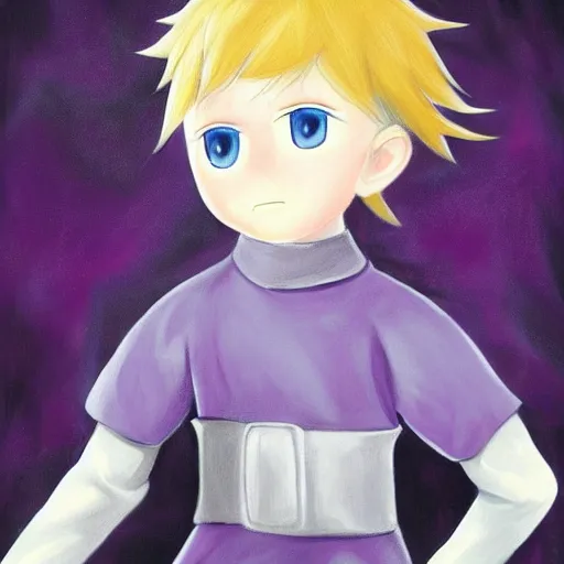 Prompt: little boy wearing nun outfit, blonde hair, light blue eyes. purple and black color palate, detailed soft painting, made in abyss art style, anatomically correct