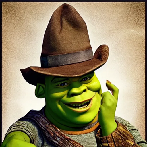 Image similar to Shrek as a cowboy, made by Dreamworks Animation, trending on artstation, 8k, hyperdetalied