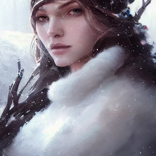 Image similar to a beautiful portrait of an winter goddess by Greg Rutkowski and Raymond Swanland, Trending on Artstation, ultra realistic digital art