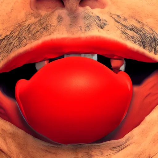 Image similar to dr. fauci with a red ball gag in his mouth, realistic render, digital art, highly detailed, dramatic lighting, award winning deviant art