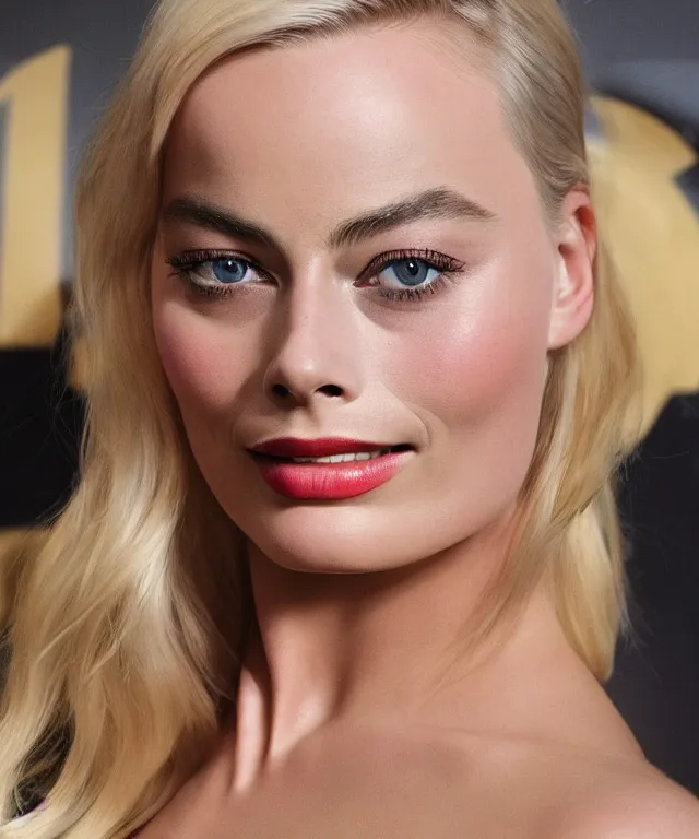 Image similar to photo of margot robbie, platinum blond, fisheye lens, enlarged facial features, by norman rockwell, extra photorealistic details, ultra high quality, trending on pinteresst