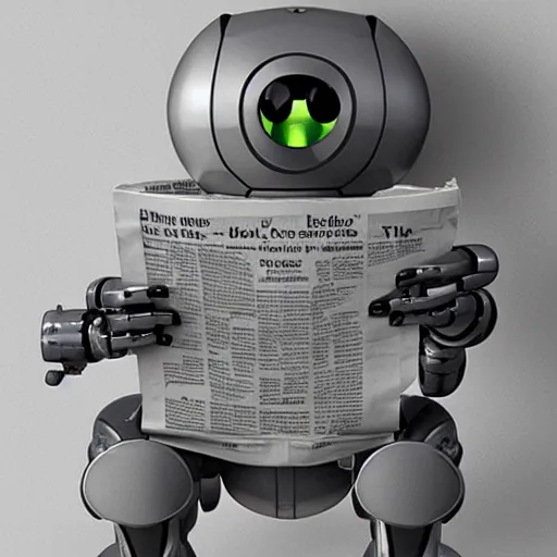 Image similar to A little robot reading the newspaper, artstation, digital art, sci fi, masterpiece, detailed, 3D Model