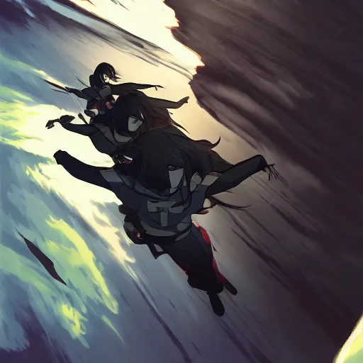 Prompt: Apex Wraith flying in thunder. Cinematic, 4k. dramatic lighting. Anime style. Anime by lois van baarle, ilya kuvshinov, rossdraws, mike deodato, Studio Ghibli