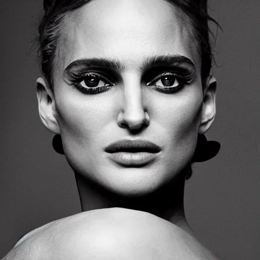 Prompt: a fashion photo of a beautiful model, stylesd and photo by elizabeth saltzman, peter lindbergh, tim walker, symmetry, full face, studio lighting, dlsr, detailed face, natalie portman