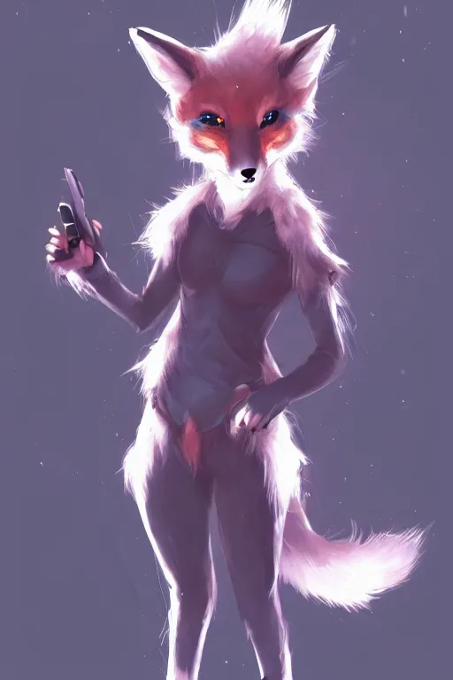 Image similar to a fox fursona, trending on artstation, by kawacy, furry art, digital art, cyberpunk, high quality, backlighting