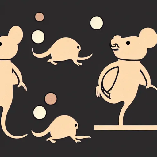 Image similar to a four panel illustration of four identical mice rotating in space with a black background