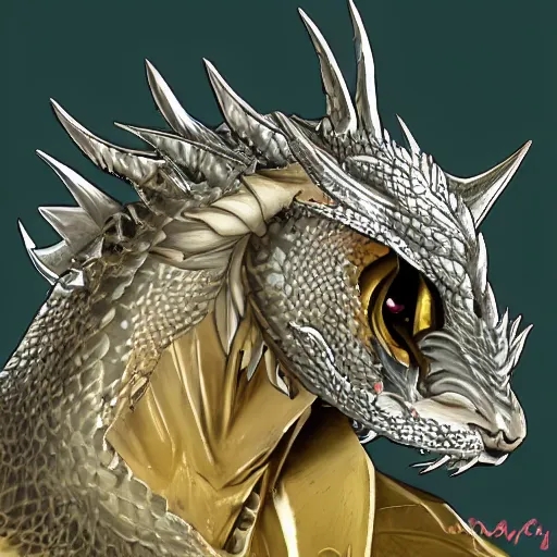 Prompt: silver dragon headshot profile picture, noble and haughty, cute ears, male, commission on furaffinity