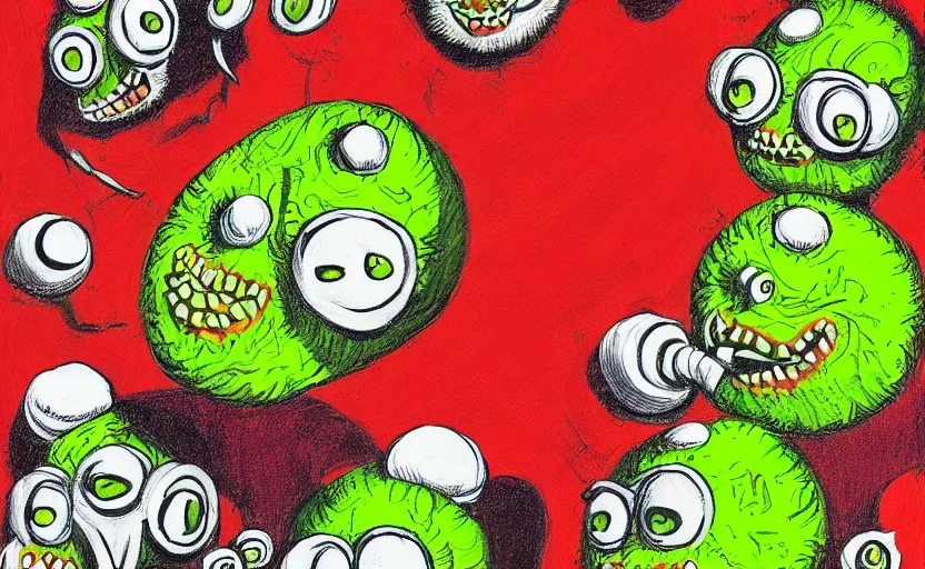 Prompt: a where waldo tennis ball monsters, colorful, digital art, fantasy, magic, chalk, trending on artstation, ultra detailed, professional illustration by basil gogos