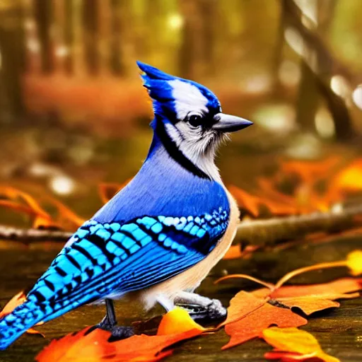 Image similar to blue jay in autumnal forest by river