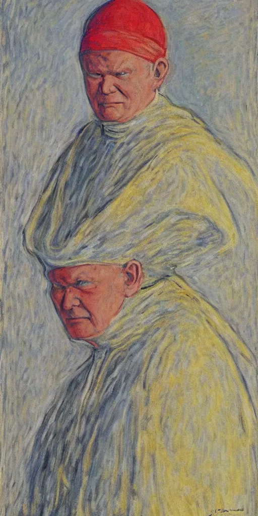 Prompt: portrait of john paul ii wearing piccolo's from dragon ball z white turban with a dome on top by claude monet