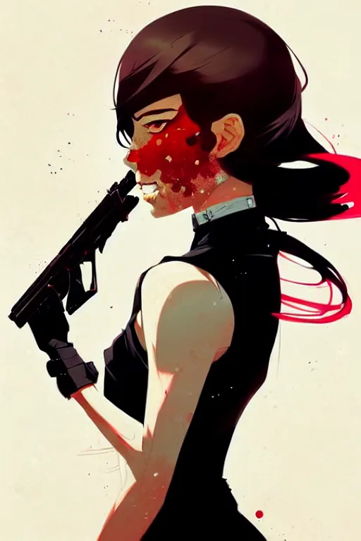 Image similar to a ultradetailed beautiful panting of a stylish gangster woman, by conrad roset, greg rutkowski and makoto shinkai, trending on artstation