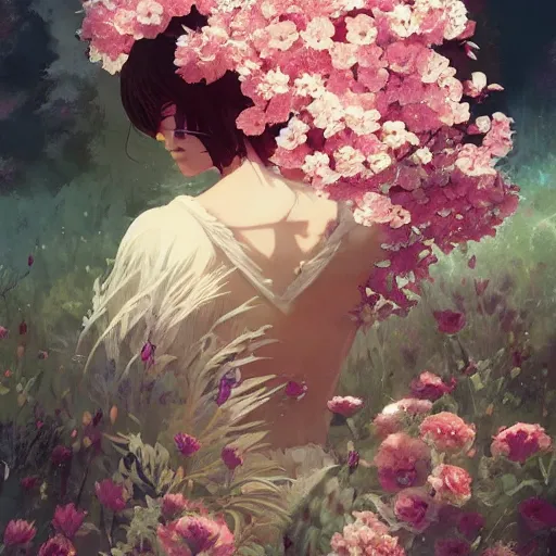 Image similar to kittens in flowers, intricate complexity, by greg rutkowski, artgerm, ross tran, conrad roset, takato yomamoto, ilya kuvshinov. 4 k, beautiful, cinematic dramatic atmosphere