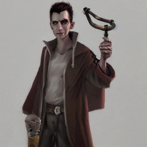 Prompt: an oil drawing of a young vampire with a pipe in his hand, a character portrait by muggur, disco elysium character, featured on deviantart, fantasy art, concept art, official art, hd mod