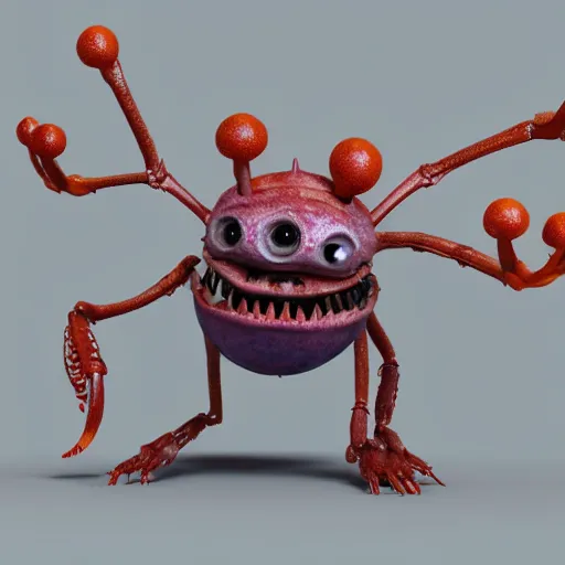 Prompt: cute insect plant creature with big eyes and teeth, many arms and legs with radial symmetry, detailed character concept 3 d pixar style render 4 k