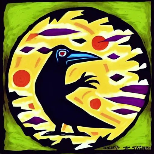 Image similar to raven eats the sun in haida tlingit art style