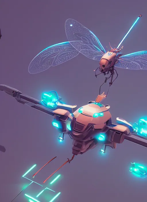 Prompt: robotic cyber dragonfly, nuclear powered, detailed, futuristic, cory loftis, james gilleard, atey ghailan, makoto shinkai, goro fujita, studio ghibli, rim light, exquisite lighting, clear focus, very coherent, plain background